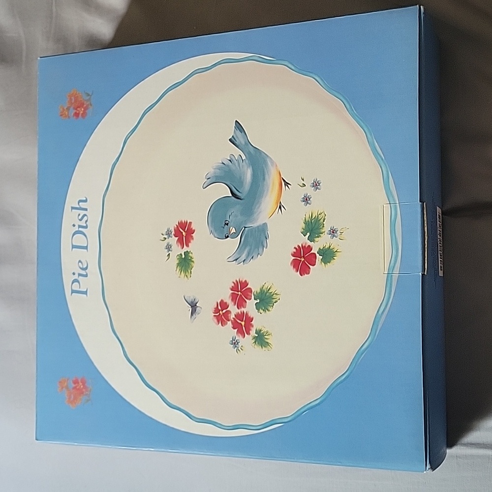 Pie Dish with bird, flower, and butterfly detail